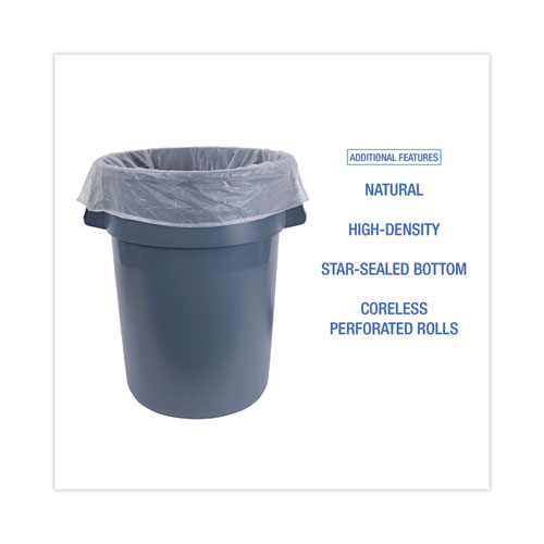 High-Density Can Liners, 45 gal, 19 mic, 40" x 46", Natural, Perforated Roll, 25 Bags/Roll, 6 Rolls/Carton