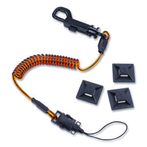 Squids 3151 Coil Lanyard Swivel Hook/Detachable Loop, Mini Adhesive Mount, 2 lb Max Working Capacity, 12" Long, Black/Orange