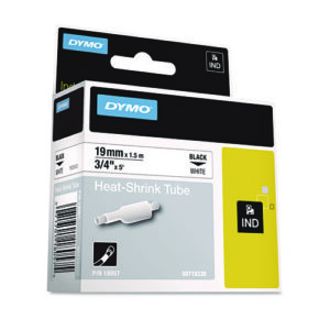 Rhino Heat Shrink Tubes Industrial Label Tape, 0.75" x 5 ft, White/Black Print