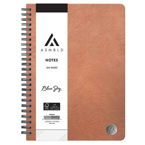 ASMBLD Faux Leather Wirebound Notebook, 1-Subject, Medium/College Rule, Tan Cover, (80) 8.5 x 5.75 Sheets