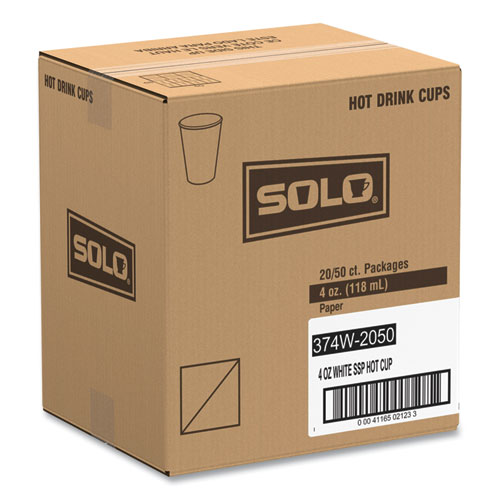 Single-Sided Poly Paper Hot Cups, 4 oz, White, 50 Bag, 20 Bags/Carton