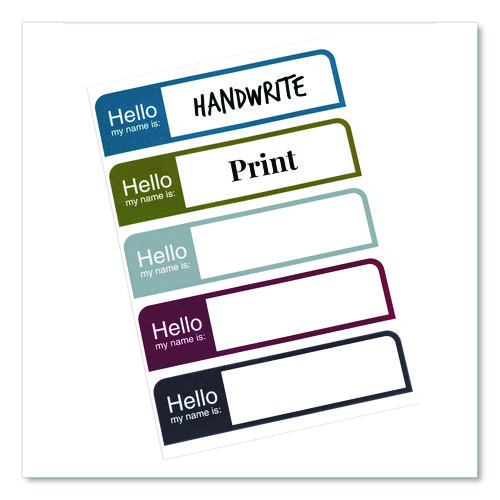 Flexible Self-Adhesive Mini Name Badge Labels, 1 x 3.75, Hello, Assorted, 100/Pack