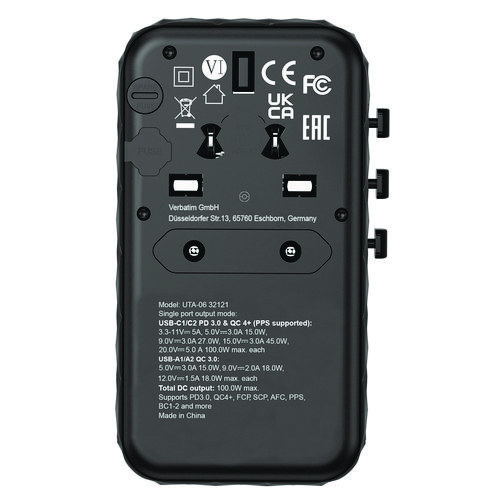 UTA-06 Gan III Universal Travel Adapter, (2) USB-A/(2) USB-C/Quick Charge 4+