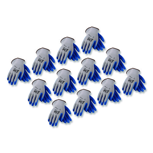 GP Latex-Coated Cotton/Polyester Gloves, Medium, Gray/Blue, 12 Pairs