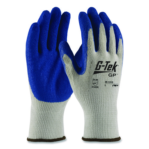 GP Latex-Coated Cotton/Polyester Gloves, Medium, Gray/Blue, 12 Pairs