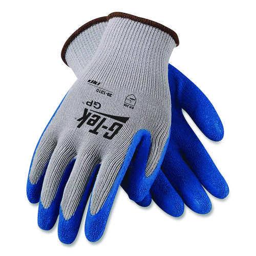 GP Latex-Coated Cotton/Polyester Gloves, Medium, Gray/Blue, 12 Pairs