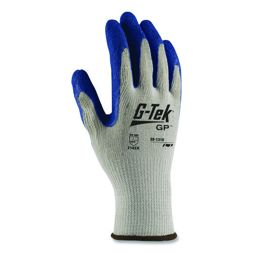 GP Latex-Coated Cotton/Polyester Gloves, Medium, Gray/Blue, 12 Pairs
