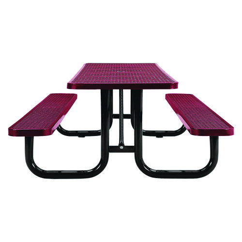 Expanded Steel Picnic Table, Rectangular, 96 x 62 x 29.5, Red Top, Red Base/Legs