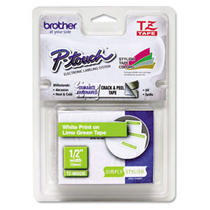 TZ Standard Adhesive Laminated Labeling Tape, 0.47" x 16.4 ft, White/Lime Green