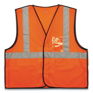 GloWear 8216BA Class 2 Breakaway Mesh ID Holder Vest, Polyester, Large/X-Large, Orange