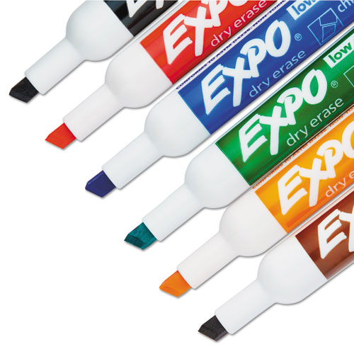 Low-Odor Dry Erase Marker and Organizer Kit, Broad Chisel Tip, Assorted Colors, 6/Set