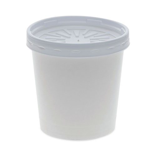 Paper Round Food Container and Lid Combo, 16 oz, 3.75" Diameter x 3.88" h, White, 250/Carton