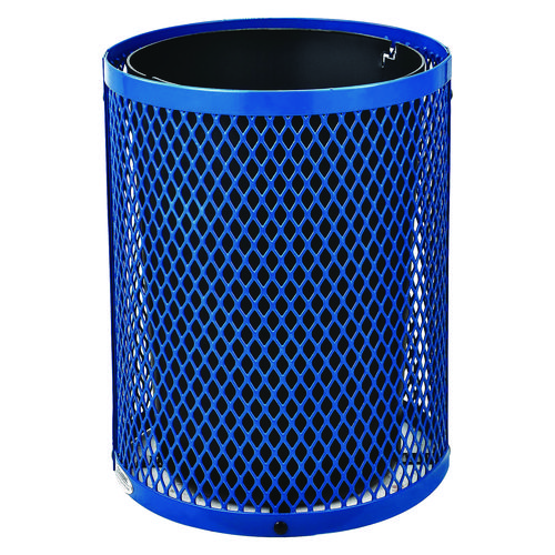 Outdoor Diamond Steel Trash Can, 36 gal, Dome Lid, Blue
