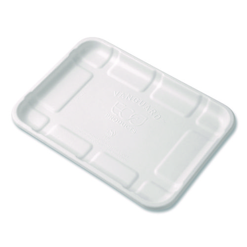 Meat and Produce Food Trays, 8.5 x 6.2 x 0.5, White, Sugarcane Fiber, 400/Carton