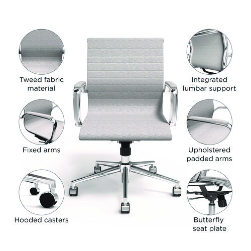 Siskin Fabric Managers Chair, Supports Up to 275 lb, 16.93 to 20.67 Seat Height, Gray Seat, Gray Back, Chrome Base