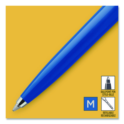 Jotter Ballpoint Pen, Retractable, Medium 0.7 mm, Blue Ink, Royal Blue/Chrome Barrel