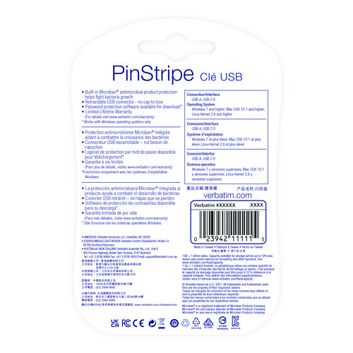 PinStripe USB 2.0 Flash Drive, 16 GB, Blue/Green, 2/Pack