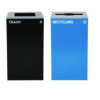 29 Gallon Trash/Recycling Cans, Steel, Blue Recycling with Mixed Lid, Black Trash Can with Square Lid