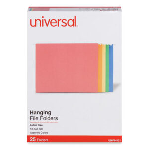 Deluxe Bright Color Hanging File Folders, Letter Size, 1/5-Cut Tabs, Assorted Colors, 25/Box