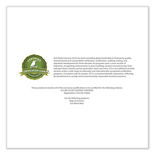 Eco Blend Max Can Liners, 23 gal, 0.8 mil, 28" x 45", Black, 25 Bags/Roll, 10 Rolls/Carton