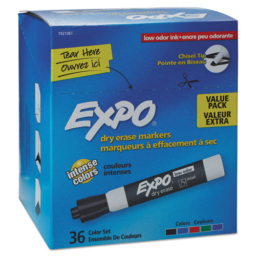 Low-Odor Dry-Erase Marker Value Pack, Broad Chisel Tip, Assorted Colors, 36/Box