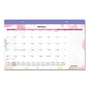Watercolors Monthly Desk Pad Calendar, Butterfly Artwork, 17.75 x 11, White Sheets, Purple Binding, 12-Month (Jan-Dec): 2025