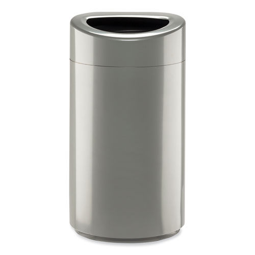 Open Top Oval Waste Receptacle, 14 gal, Steel, Silver