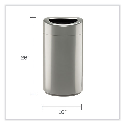 Open Top Oval Waste Receptacle, 14 gal, Steel, Silver