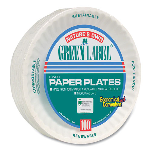 White Paper Plates, 6" dia, 100/Pack, 10 Packs/Carton