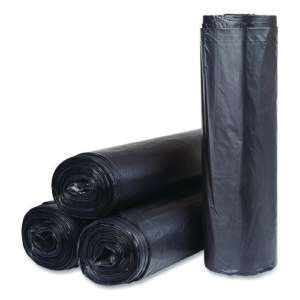 Institutional Low-Density Can Liners, 45 gal, 1.2 mil, 40" x 46", Black, Interleaved Roll, 25 Bags/Roll, 4 Rolls/Carton