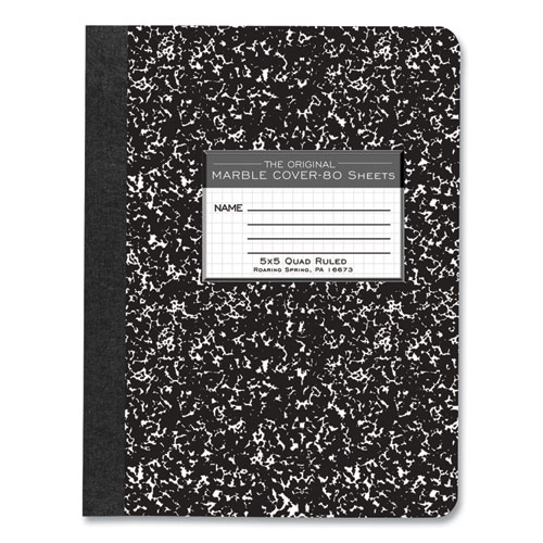 Hardcover Composition Book, Quadrille 5 sq/in Rule, Black Marble Cover, (80) 9.75 x 7.5 Sheets, 48/Carton