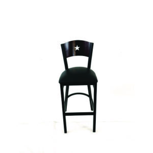 Liberty Series Barstool, Supports Up to 300 lb, 28.5" Seat Height, Black Seat, Dark Mahogany Back, Black Base