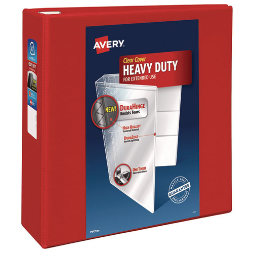 Heavy-Duty View Binder with DuraHinge and Locking One Touch EZD Rings, 3 Rings, 4" Capacity, 11 x 8.5, Red