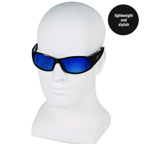 Elite Safety Glasses 3016314, Black Frame, Blue Mirror Polycarbonate Lens, 12/Carton
