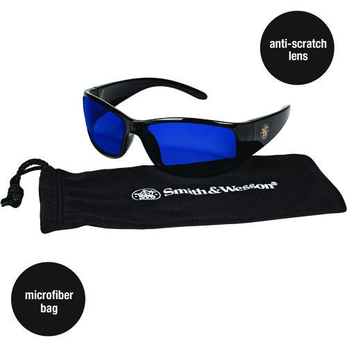 Elite Safety Glasses 3016314, Black Frame, Blue Mirror Polycarbonate Lens, 12/Carton