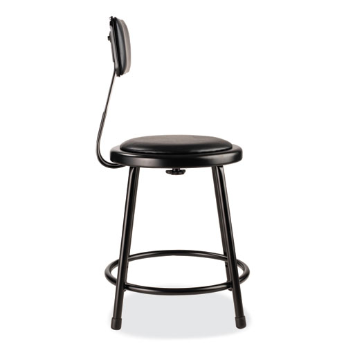 6400 Series Heavy Duty Vinyl Padded Stool with Backrest, Supports 300 lb, 18" Seat Height, Black Seat, Black Back, Black Base