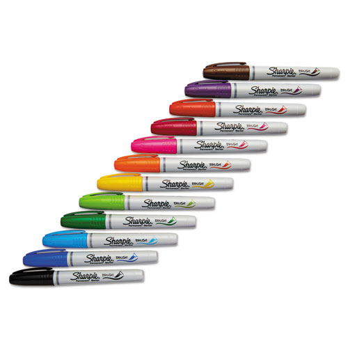 Brush Tip Permanent Marker, Medium Brush Tip, Assorted Colors, 12/Set