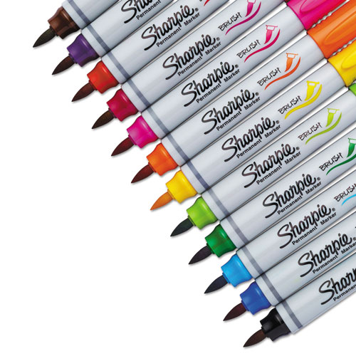 Brush Tip Permanent Marker, Medium Brush Tip, Assorted Colors, 12/Set