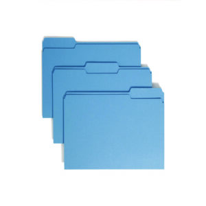 Colored File Folders, 1/3-Cut Tabs: Assorted, Letter Size, 0.75" Expansion, Blue, 100/Box