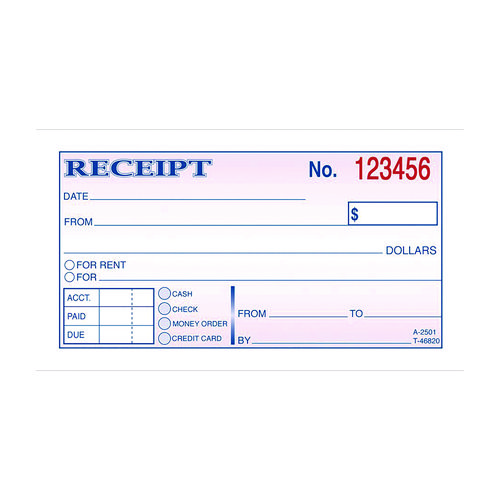 Money/Rent Receipt Book, Two-Part Carbonless, 4.88 x 2.75, 50 Receipts/Book, 3 Books/Pack