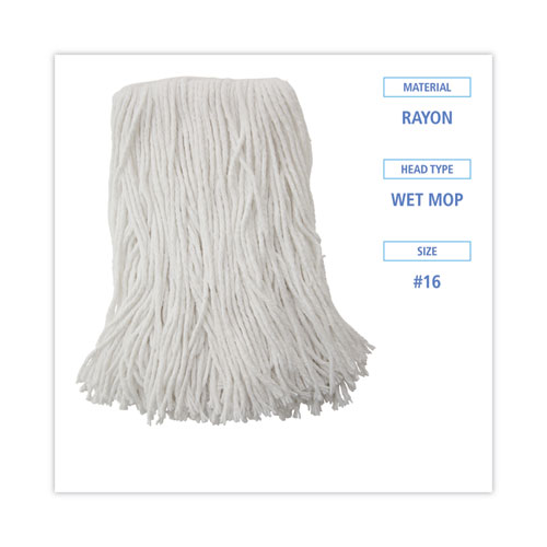 Mop Head, Value Standard Head, Rayon Fiber, Cut-End, Size No. 16, White, 12/Carton