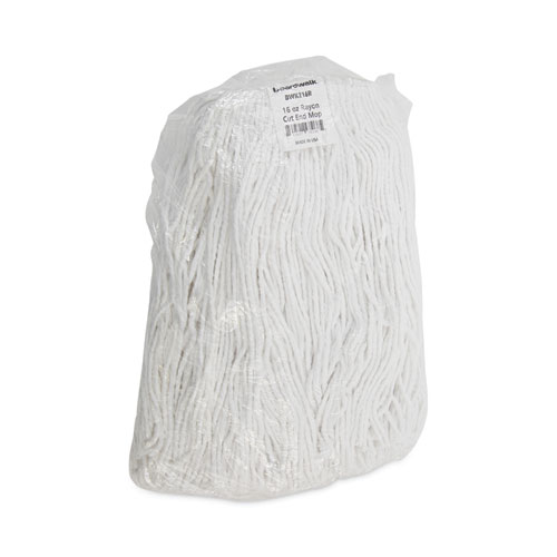 Mop Head, Value Standard Head, Rayon Fiber, Cut-End, Size No. 16, White, 12/Carton