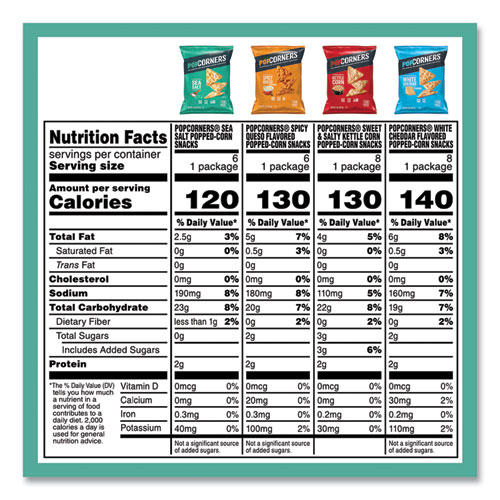 Popped Corn Chips Snacks Variety Pack, Assorted Flavors, 1 oz Bag, 28/Pack