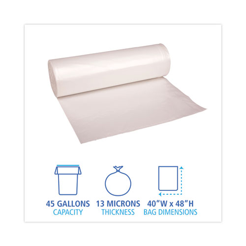 High Density Industrial Can Liners Coreless Rolls, 45 gal, 13 mic, 40" x 48", Natural, Perforated, 25 Bags/Roll, 10 Rolls/CT - Image 2