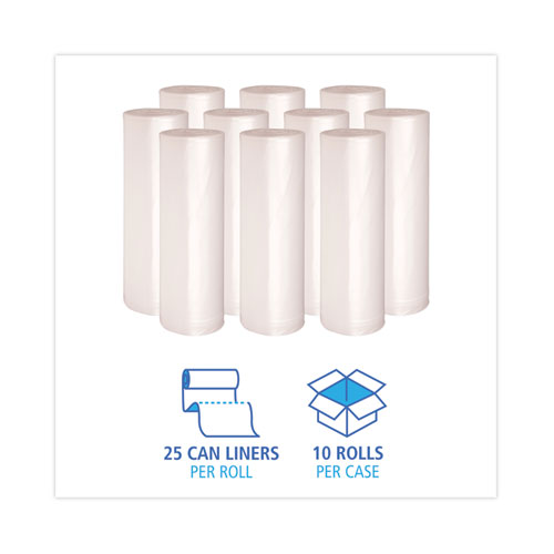 High Density Industrial Can Liners Coreless Rolls, 45 gal, 13 mic, 40" x 48", Natural, Perforated, 25 Bags/Roll, 10 Rolls/CT - Image 3