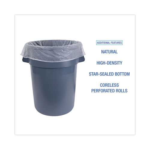 High Density Industrial Can Liners Coreless Rolls, 45 gal, 13 mic, 40" x 48", Natural, Perforated, 25 Bags/Roll, 10 Rolls/CT - Image 4