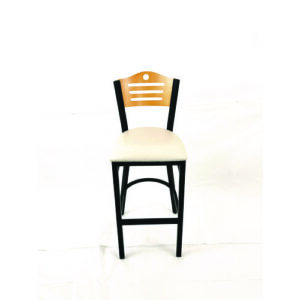 Eagle Series Barstool, Supports Up to 300 lb, 28.5" Seat Height, Cream Seat, Natural Back, Black Base