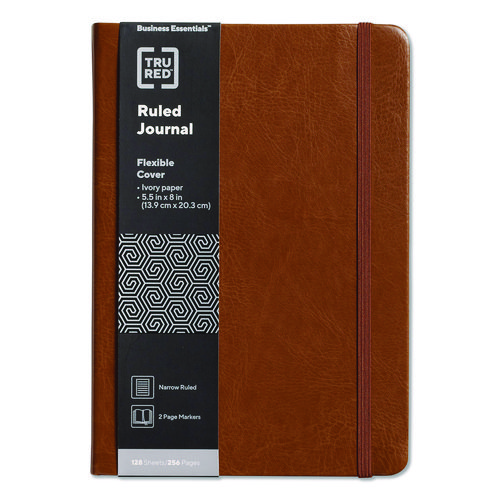 Flexible-Cover Business Journal, Elastic Closure, 1-Subject, Narrow Rule, Cognac Cover, (128) 8 x 5.5 Sheets