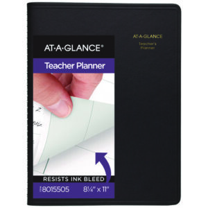 Undated Teacher's Planner, Weekly, Two-Page Spread (Nine Classes), 10.88 x 8.25, Black Cover