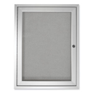 1 Door Enclosed Vinyl Bulletin Board with Satin Frame, 24" x 36", Silver Surface, Satin Aluminum Frame